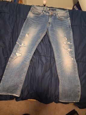 Armani Jeans Light Blue Distressed Straight Jeans